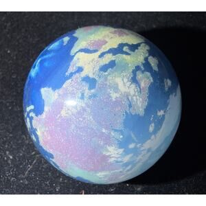 1991 Lundberg Studios Planet earth Signed Iridescent Glass Sphere Paperweight